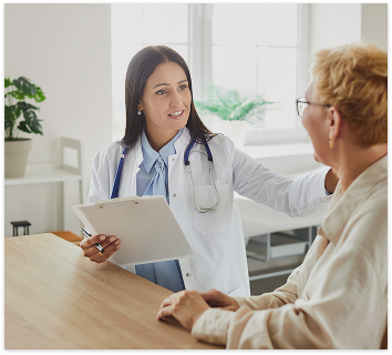 doctor explaning to paitent background plants