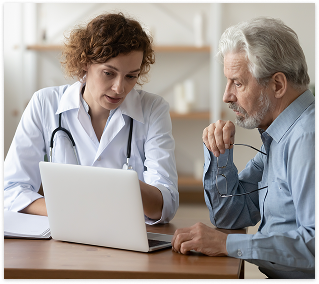 doctor explaning to paitent weared blueshirt